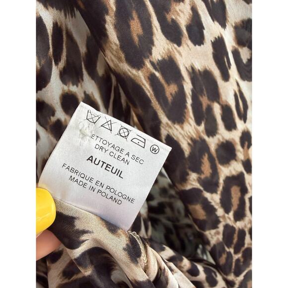 La Prestic Ouiston Dress Silk Leopard Print Tie Neck Pleated Long Sleeve Size 2 - Picture 8 of 13